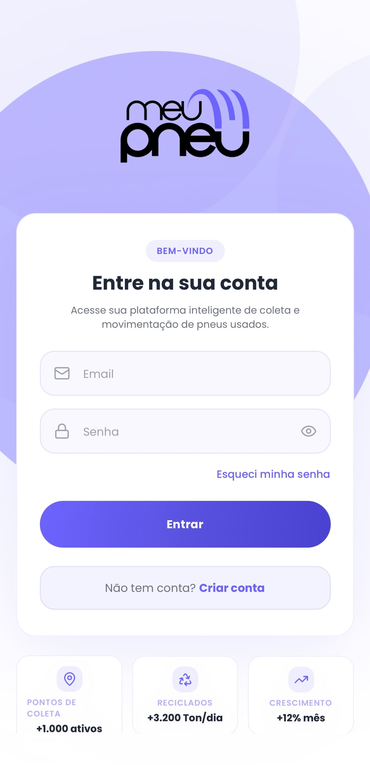 Tela de login MeuPneu